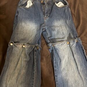 Fashion Nova Blue Convertible Wide-Leg Snap Jeans